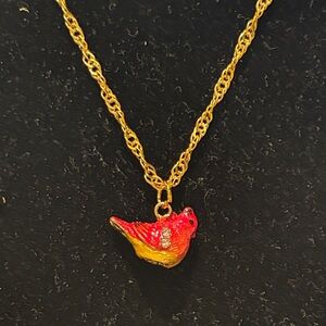 Gold and Red Bird Pendant Necklace